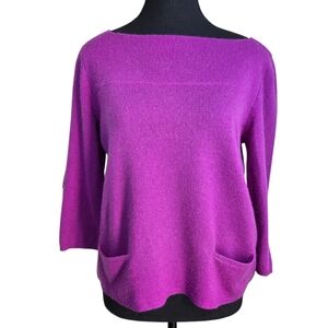 Lord & Taylor 100% Cashmere Fuchsia Crew Neck Sweater Size Med Petite